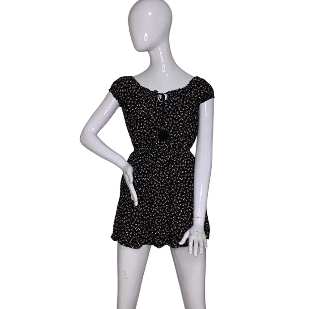 Forever 21 Mini Dress Short Sleeve Black Multicolor Floral Print Size S